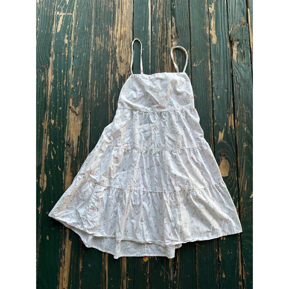 Wild Fable White‎ Floral Tiered Mini Dress XS Pink Rosebud Tie Back Sundress